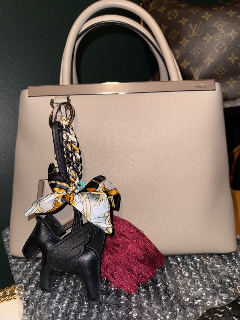 Fendi 2Jours Taupe Leather Top-Handle Satchel with Gold Trim